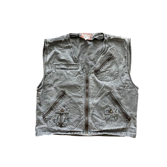 Vintage 90s Bugle Boy Gray Utility Vest – Size XL - Picture 1 of 5